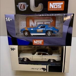 NOS Blue and White Die-Cast Toy Car Set
